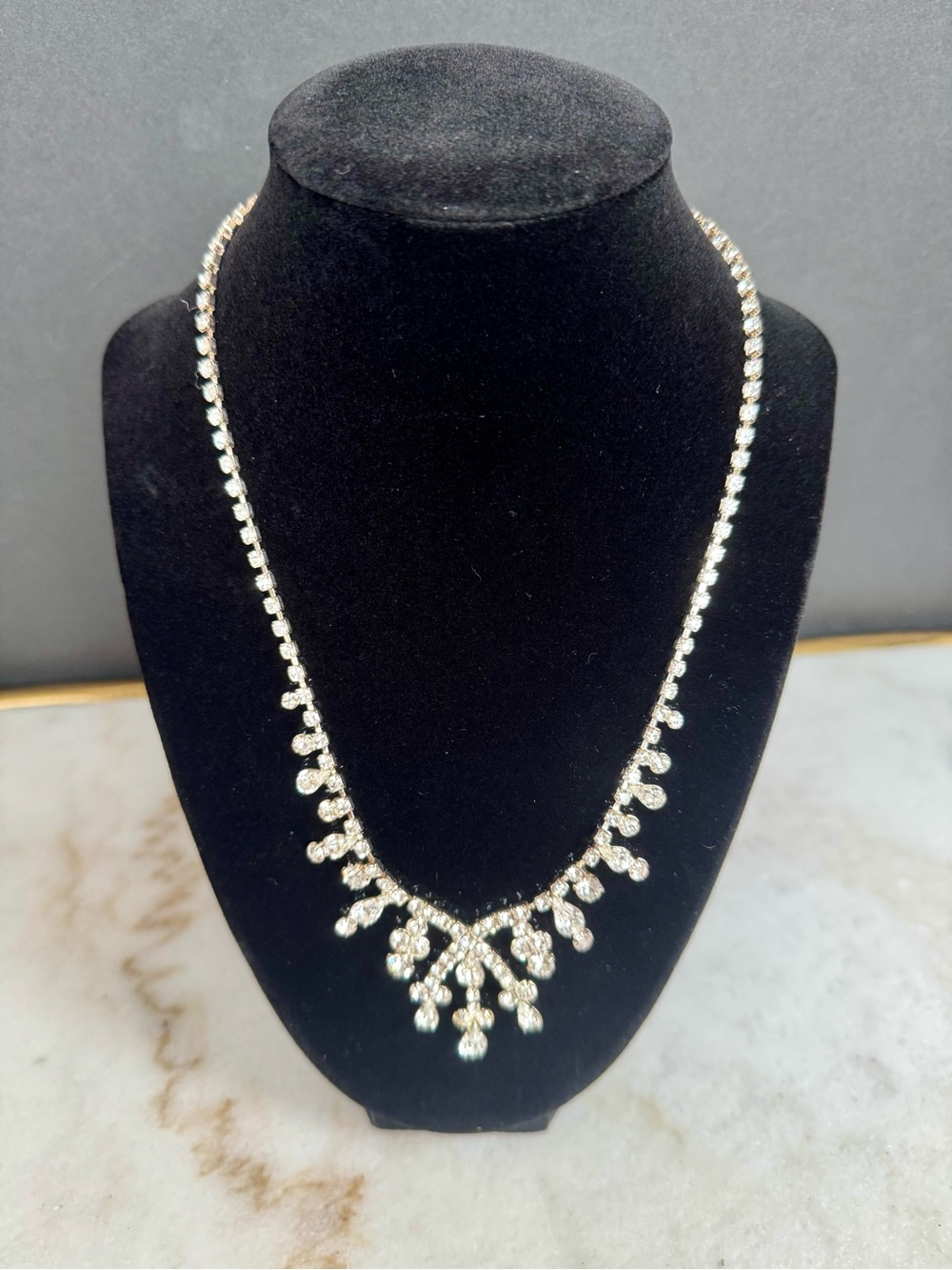 Crystal Teardrop Statement Necklace - Clear Rhinestone Bridal Jewelry